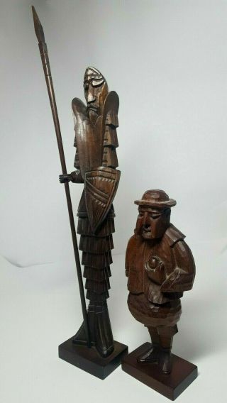 Vtg Mid Century Hand Carved Folk Art Wooden Statues Figures Don Quixote & Sancho