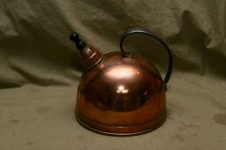 Antique Solid Copper Whistling Tea Pot Kettle Steel Handle Wood Knob Art Deco