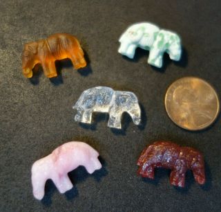 5 Vintage Czech Glass Figural Animals Elephants Jewelry Piece Beads