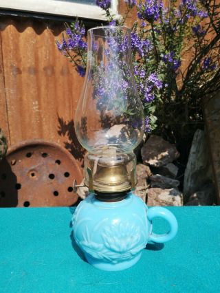 Vintage Antique Blue Vaseline Glass Finger Oil Lamp