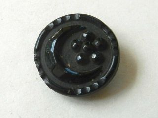 Pretty Little Antique Black Glass Button Faceted Moon And Star 9/16”