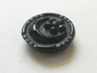 Pretty Little Antique Black Glass Button Faceted Moon and Star 9/16” 2