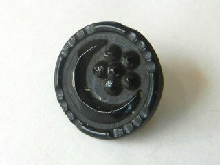 Pretty Little Antique Black Glass Button Faceted Moon and Star 9/16” 3