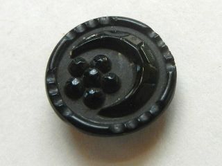 Pretty Little Antique Black Glass Button Faceted Moon and Star 9/16” 5