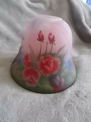 Vintage Reverse Painted Table Lamp Glass Shade Only 6 " High 7 " Dia Roses