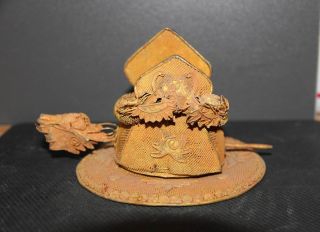 Chinese Gilt Bronze Crown Hat With Hairpin Two Dragon Statues Crown
