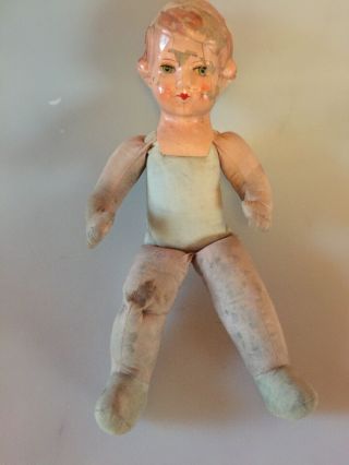 Antique Vintage Composition & Cloth Doll 14” Painted Eyes