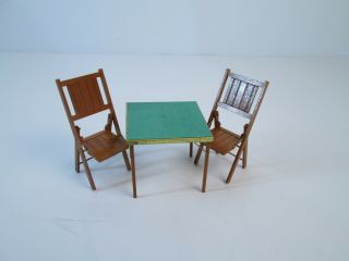 Vintage Card Table And 2 Chairs Folding Dollhouse 1:12 Scale Miniature Signed