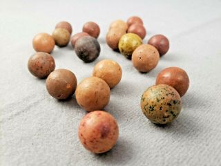 20 Antique Clay Marbles - Mixed Plain,  Birds Egg,  Colored Type.