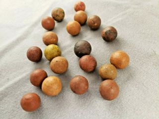 20 Antique Clay Marbles - mixed plain,  birds egg,  colored type. 2