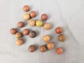 20 Antique Clay Marbles - mixed plain,  birds egg,  colored type. 3