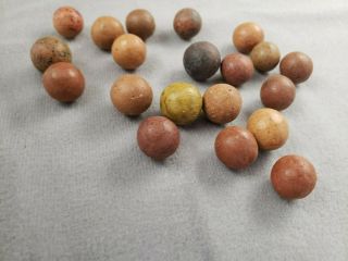 20 Antique Clay Marbles - mixed plain,  birds egg,  colored type. 4