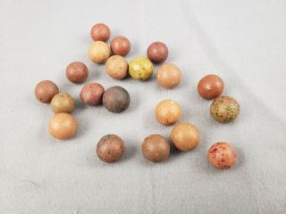 20 Antique Clay Marbles - mixed plain,  birds egg,  colored type. 5