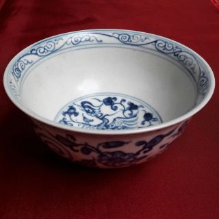Chinese Antique Ming Blue and White Phoenixs Bowl 4