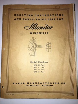 Vintage Monitor Windmills Instructions & Price List 1948