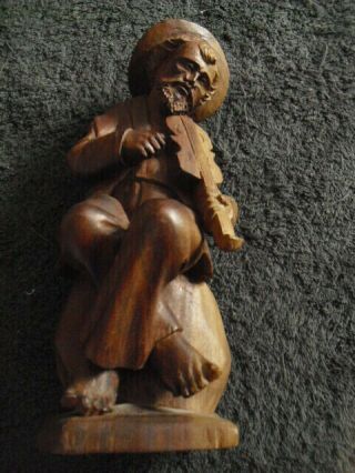 Vintage Hand Carved Statue - Bearded Man Playing Violin
