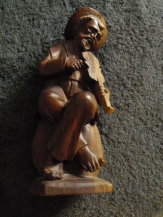 Vintage Hand Carved Statue - Bearded Man Playing Violin 2