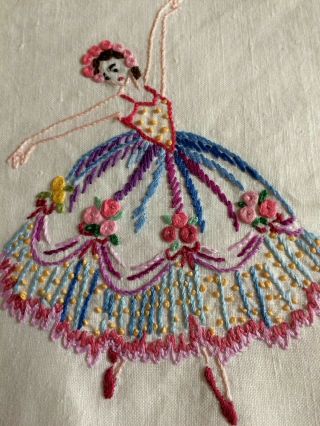 Vintage Raised Hand Embroidered Tablecloth Exquisite Crinoline Ladies/ballerina