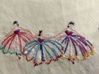 VINTAGE Raised Hand EMBROIDERED Tablecloth Exquisite Crinoline Ladies/Ballerina 5