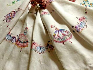 VINTAGE Raised Hand EMBROIDERED Tablecloth Exquisite Crinoline Ladies/Ballerina 6