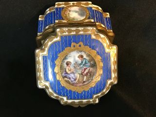 Antique Sevres Hand Painted Porcelain Box Paintings & Gold Decoration.  Marked