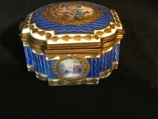 ANTIQUE SEVRES HAND PAINTED PORCELAIN BOX PAINTINGS & GOLD DECORATION.  MARKED 3