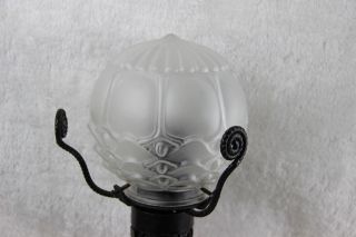 Antique Flemish 1930 ART deco Wrought iron Table lamp Glass shade 3