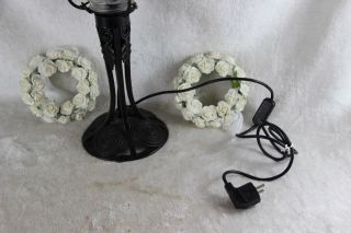 Antique Flemish 1930 ART deco Wrought iron Table lamp Glass shade 4