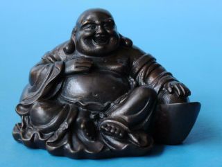 Chinese Old Copper Hand - Carved Yuanbao Wealth Maitreya Buddha Statue D02