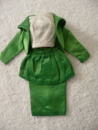 Vintage Barbie Doll Fashion Clothes Theater Date Green Satin Skirt Jacket Blouse