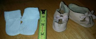 Antique Pink Oil Cloth Doll Shoes,  Socks