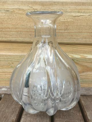Antique Victorian Cut Glass Ribbed & Wheel Engraved Vine Carafe Decanter C1840