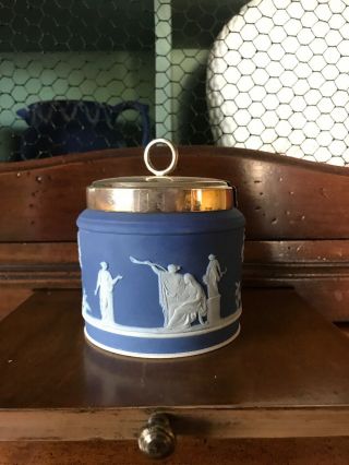 Antique Wedgwood Cobalt Blue Jasperware Brewster Marmalade Jar C 1908,