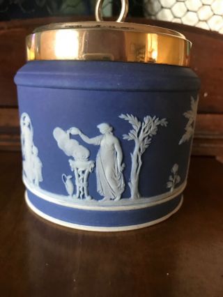 Antique Wedgwood Cobalt Blue Jasperware Brewster Marmalade Jar C 1908, 3