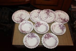 Antique Clarice Cliff Dinnerware Harvest Dessert Bowls Dessert Plates Purple