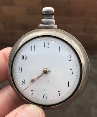 A Gents Large Early Antique Solid Silver London Verge / Fusee Pocket Watch,  1820