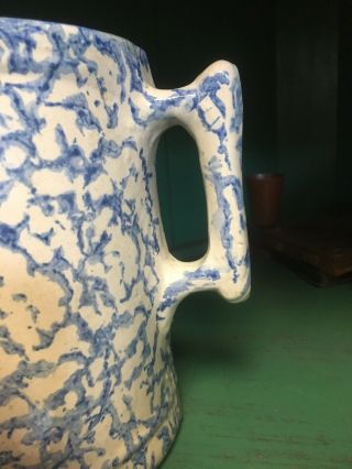 Antique Early 20th Century Blue And White Spongeware Pitcher 2