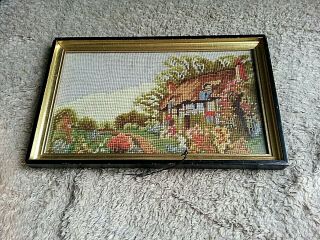 Antique Framed Embroidered House Scenery 8 " X 13 "