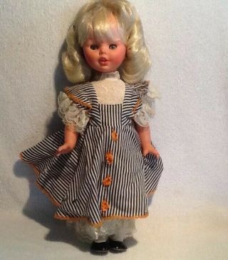 Vintage Furga Doll W/ Stripe Dress Italian Hard Plastic Doll Italy 14 "