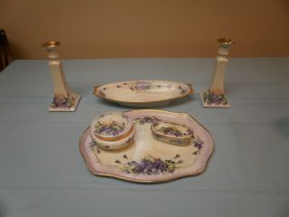 Antique Gda Bavaria Limoges France (8) Pc Handpainted Porcelain Dresser Set