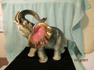 Antique Large 12 " Tall Porcelain Hand Painted Elephant With Gold Trim - Firm