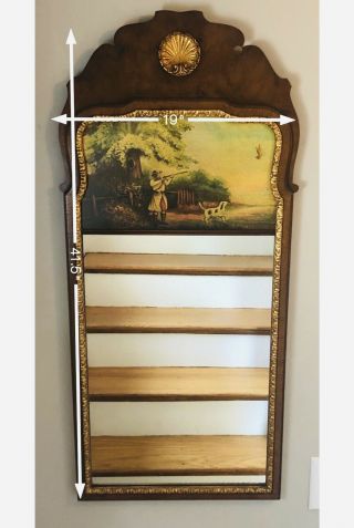 Southampton Queen Anne Walnut Trumeau Mirror with Painting Of Hunting Scene 2