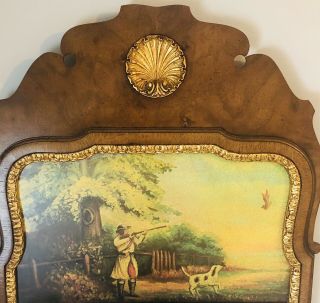 Southampton Queen Anne Walnut Trumeau Mirror with Painting Of Hunting Scene 3