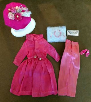 Vintage Barbie Satin N Rose Coat & Pants W/ Glitter Heels Matching