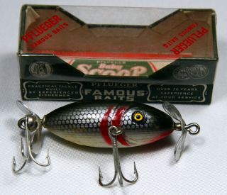Vintage Pflueger Baby Scoop Fishing Lure 0311 Silver Shiner Scale & Box