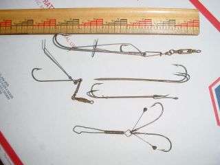 Vintage Group Old Hooks Single Bings & Other Unknown Early Weedless Hook Harness