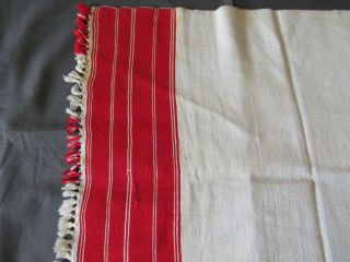 ANTIQUE TOWEL CLOTH LINEN TABLE RUNNER FABRIC STRIPED VINTAGE White&red 5