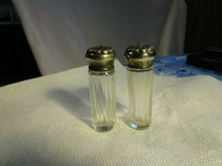 Antique Vintage Clear Glass Salt & Pepper Shakers - Silver Plated Tops