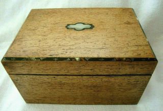 Antique Early 19th C Walnut Two Sectioned Tea Caddy Box Mother Of Pearl Inlaid