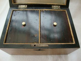 ANTIQUE EARLY 19th C WALNUT TWO SECTIONED TEA CADDY BOX MOTHER OF PEARL INLAID 2
